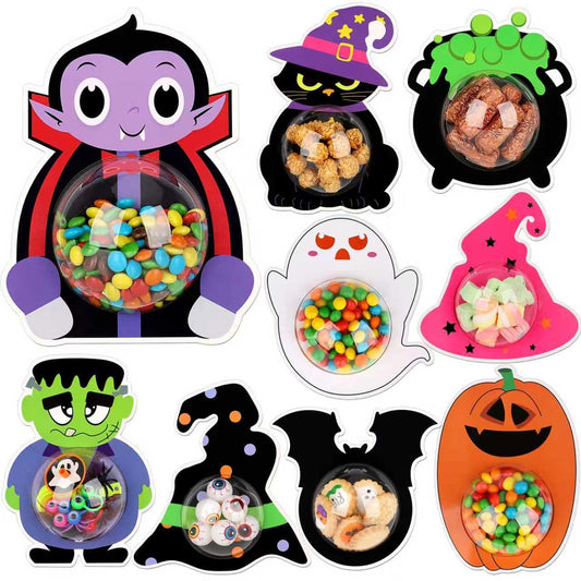 DIY Halloween Candy Holder Greeting Card Kit – 36 Pack Trick-or-Treat Gift Cards with Clear Dome Holders