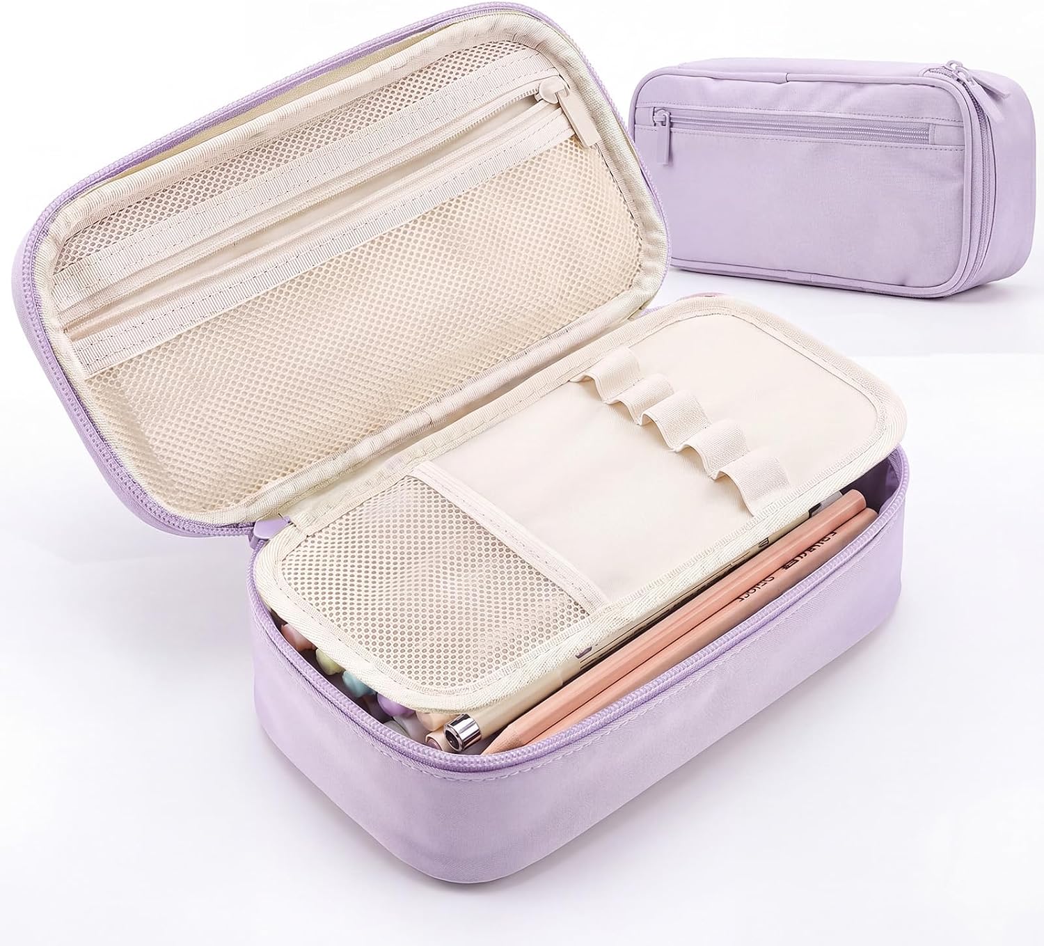 Large 80-Pencil Canvas Organizer Case with 5 Compartments