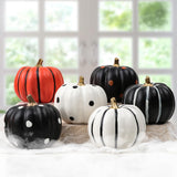 Hand-Painted Black & White Halloween Pumpkins Set – 6 Foam Decorative Pumpkins with Dots & Stripes