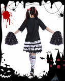 Zombie Cheerleader Costume – Black & Purple Undead Spirit Outfit with Pompoms & Accessories 💜🩸