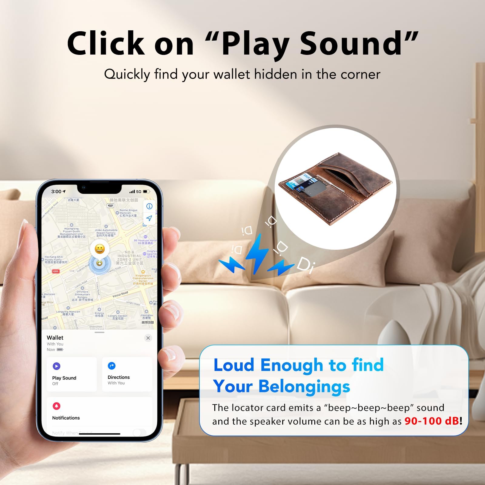 Ultra Slim Wallet Tracker Card Compatible with Apple Find My Rechargeable Bluetooth Tracking Card IP68 Waterproof Black