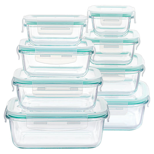 8-Piece Airtight Glass Food Storage Container Set with Leakproof Lids – Stackable Meal Prep & Kitchen Organization Solution (Green)