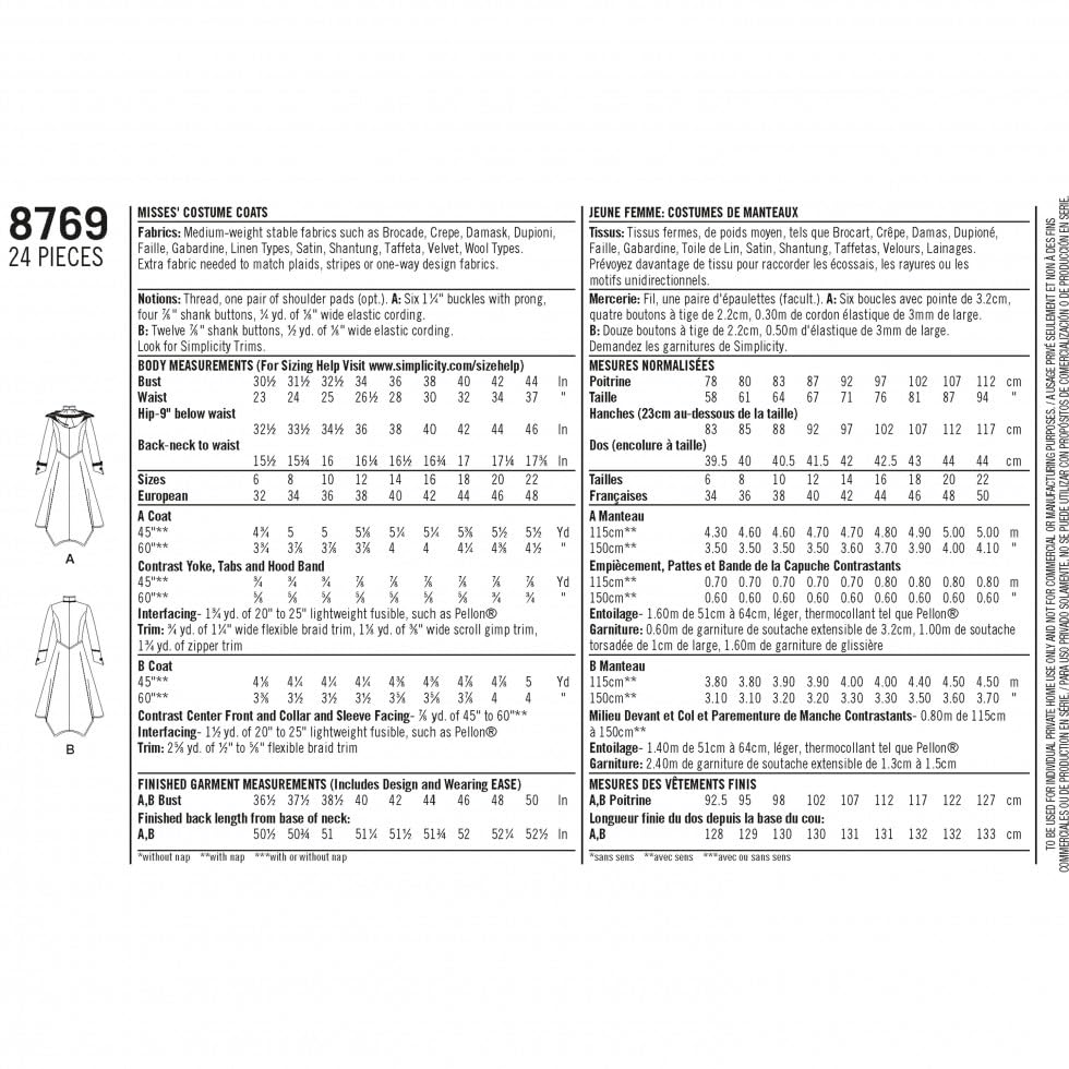 Simplicity 8769 Women’s Medieval Cosplay Coat Sewing Pattern – DIY Fantasy Queen of the North Costume