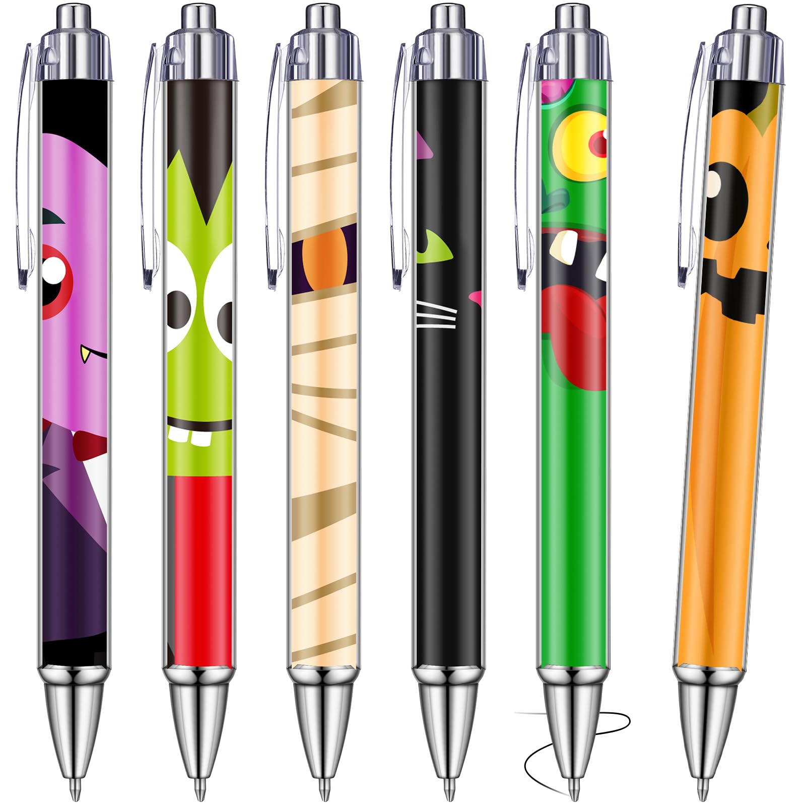 Halloween Ballpoint Pens – 48 Pack Vivid Color Retractable Pens with Black Ink (Durable Plastic, Smooth Writing)