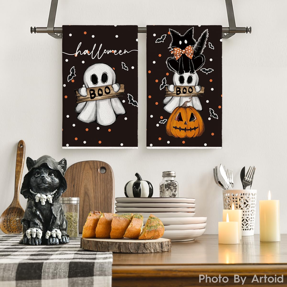 Artoid Mode Halloween Dish Towels – 2-Pack Black Kitchen Tea Towels, Soft & Absorbent Seasonal Decor (18x26 in)