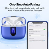 TAGRY X08 Wireless Bluetooth Earbuds Ocean Blue with LED Power Display, Wireless Charging Case & 60H Playback – Waterproof Stereo Headphones