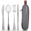Portable Stainless Steel Travel Utensil Set with Case – Reusable Fork, Spoon, Knife & Chopsticks for Office, Camping & Lunch (Silver)