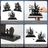 Haunted House Wooden Table Decor – 3Pcs Tiered Tray Halloween Centerpieces with Double-Sided Design (Black, Vintage Style)