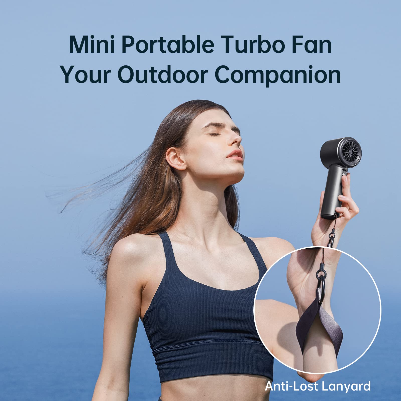 Premium Handheld Turbo Fan with 5000mAh Battery – Brushless Motor Portable Cooling Fan with Digital Display & Fast Charging (Grey)