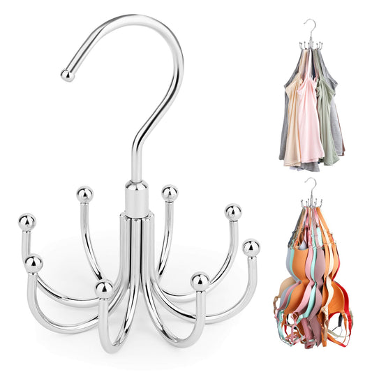 24-Capacity Tank Top & Bra Organizer Hanger – Rotating Metal Closet Hanger (Silver)