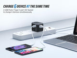 EPICKA Universal Travel Adapter – 6-in-1 Worldwide Plug with USB-C & 4 USB-A Ports (Grey)