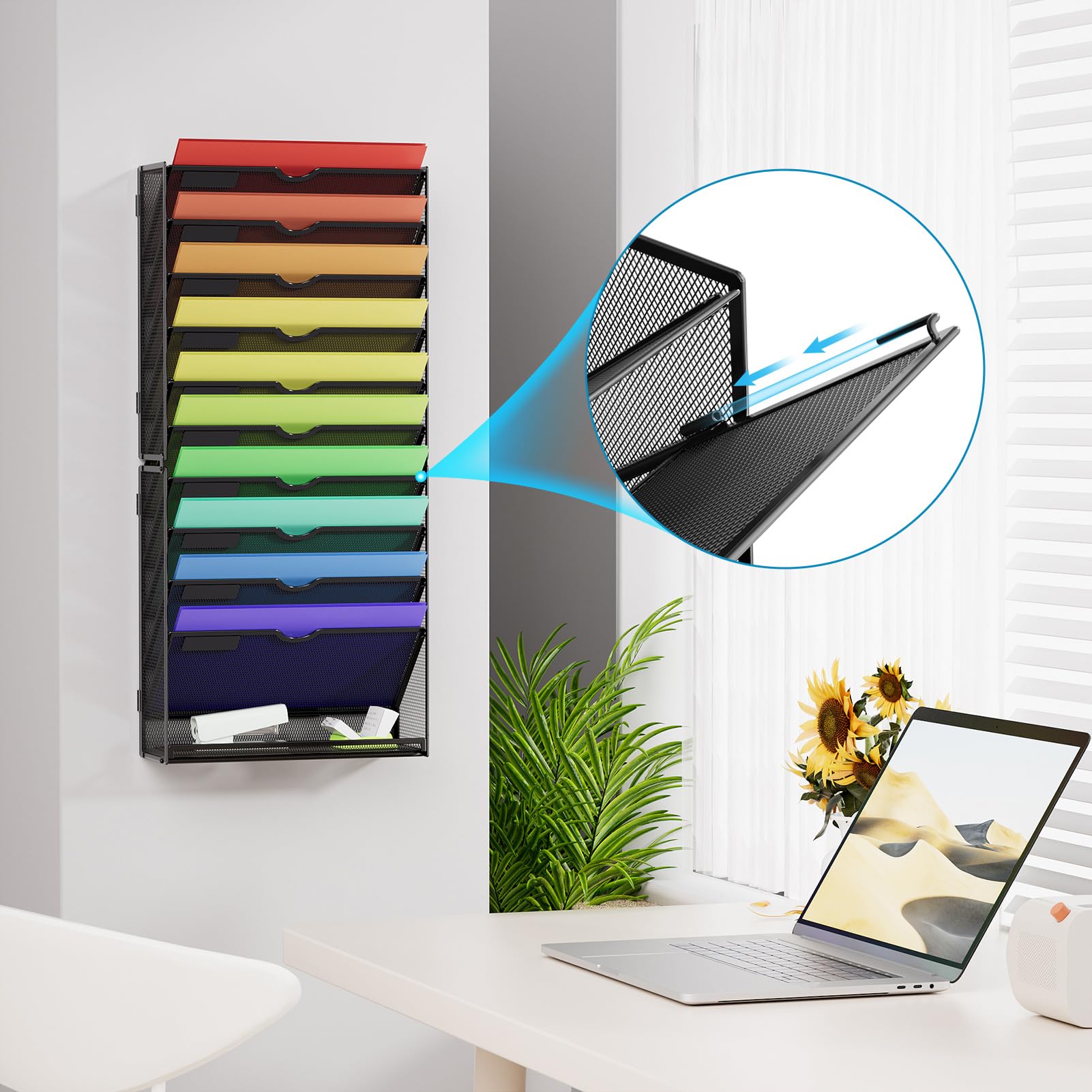 Marbrasse 11-Tier Wall File Organizer – High-Capacity Vertical Mesh Document & Magazine Holder for Office and Home (Black)