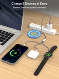 3-in-2 Fast Charging Cable with Dual USB-C & Magnetic Watch Charger – Multi Device Travel Charging Cord Grey