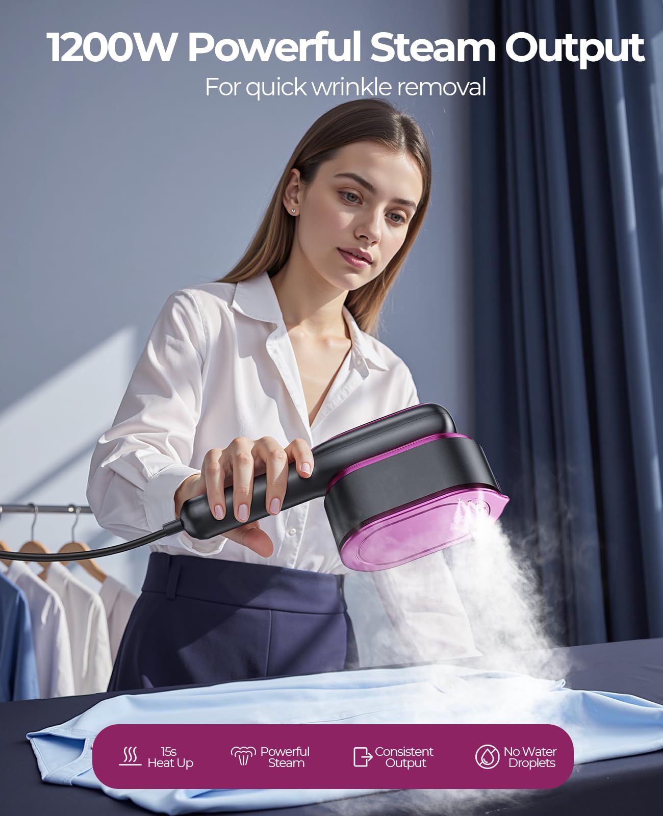 YOZLNFO Portable Travel Garment Steamer Iron 1200W, Fast Heat Handheld Steam Iron with LED Display & Rotating Head