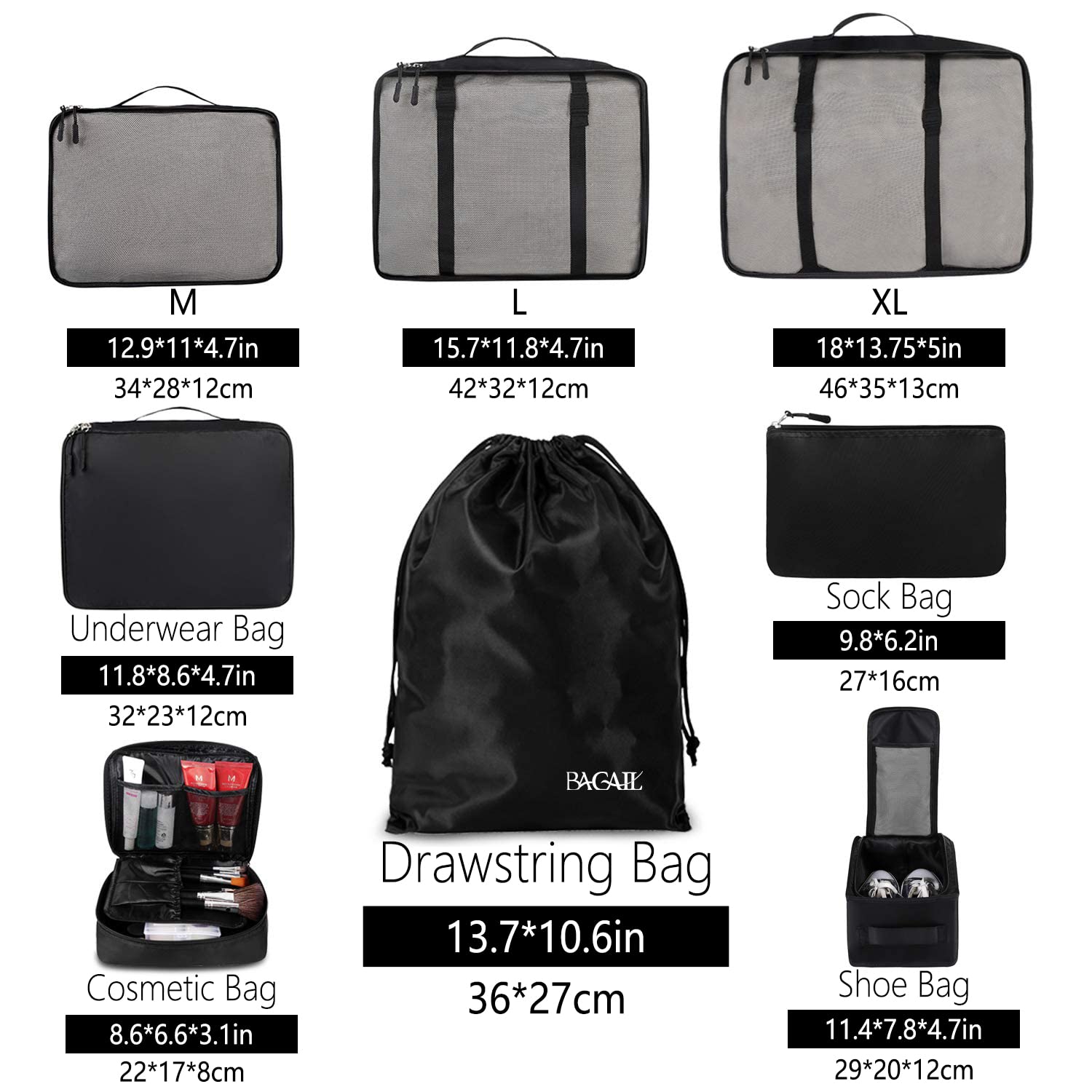 Travel Packing Cubes Set for Suitcases, Lightweight Luggage Organizer Bags