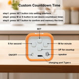 Rotating Visual Pomodoro Timer Cube with LED Ring, Memory Preset & Detachable Silicone Cover, Rechargeable Flip Countdown for Study, Work & Kitchen – Black