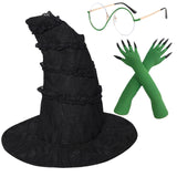 Green Witch Costume Accessory Set – Witch Hat, Green Gloves & Round Glasses for Women 🧙‍♀️💚✨