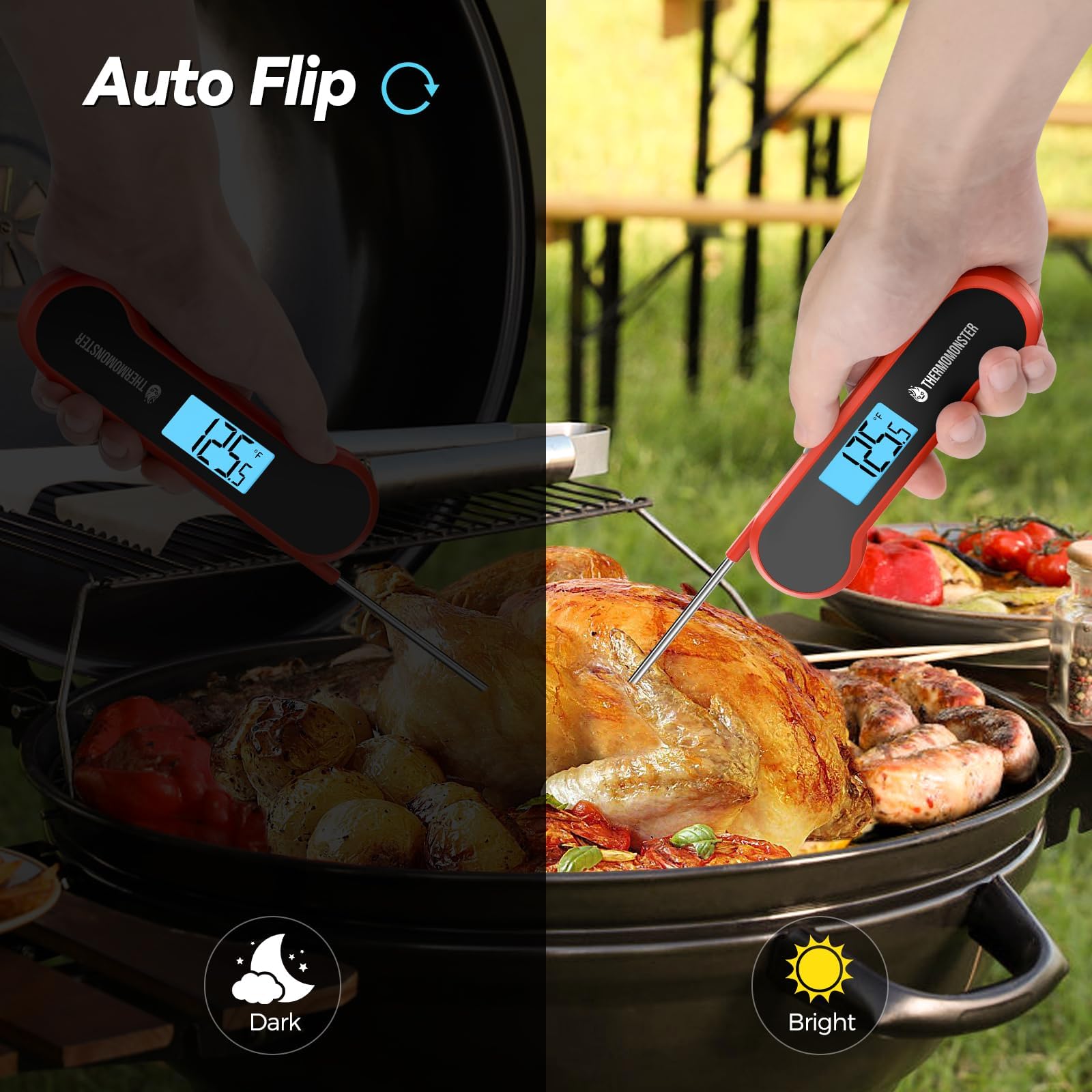 Ultra-Fast Instant Read Meat Thermometer – Waterproof Digital Food Thermometer with Auto-Flip Display