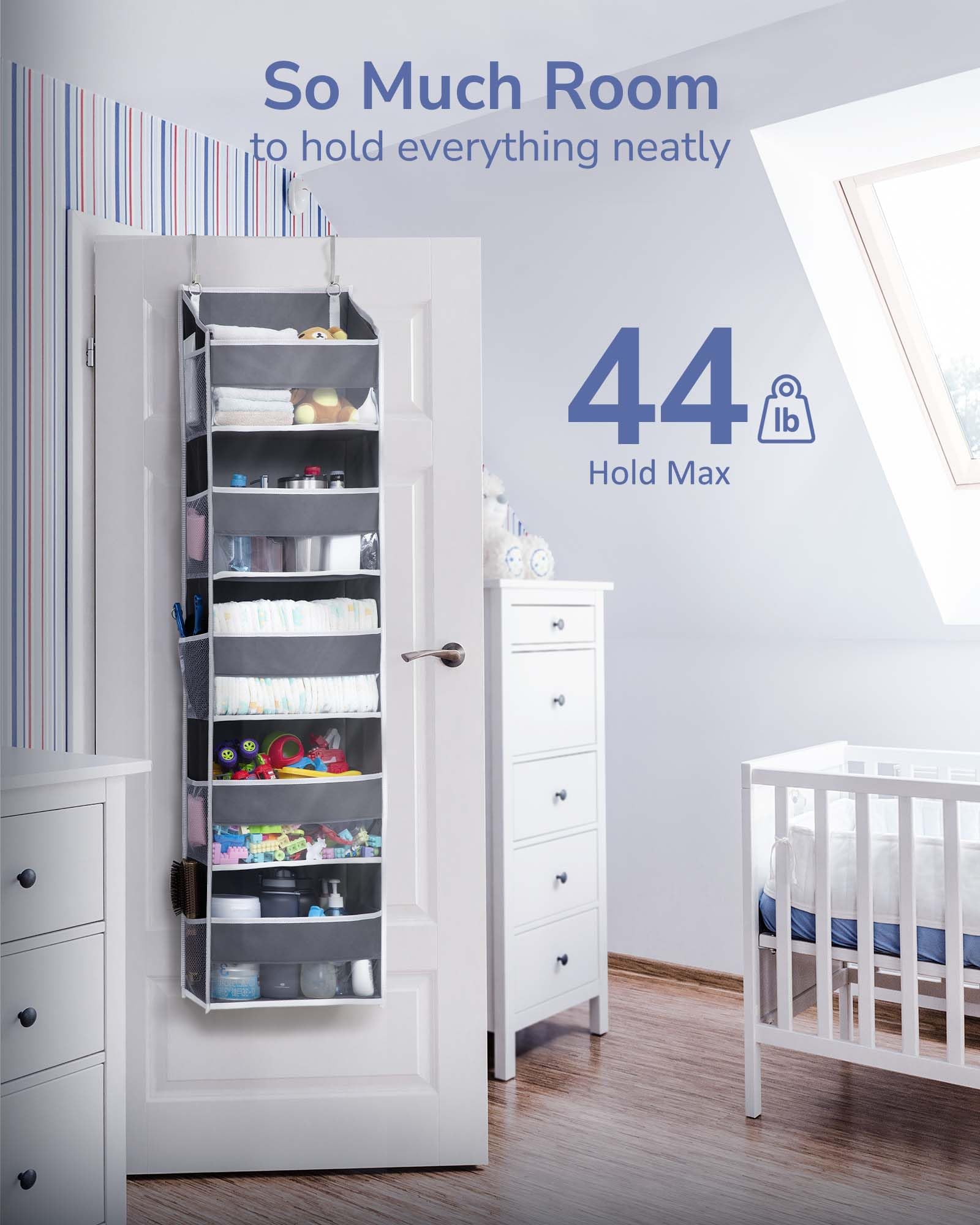 Over the Door Hanging Organizer with Clear Windows – 5 Large Pockets & Mesh Side Storage for Bedroom, Bathroom & Nursery