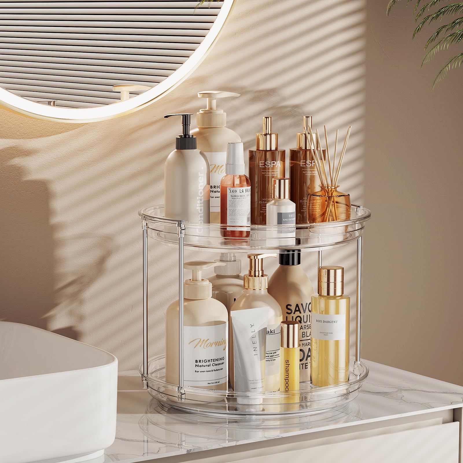 LAMU 2-Tier Lazy Susan Turntable Organizer – Clear Rotating Spice Rack for Cabinets, Pantry & Countertops (9.25”)