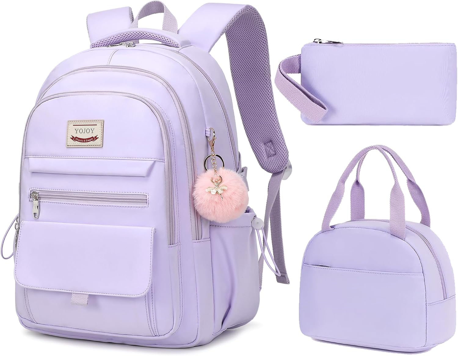 Pink 3-Piece School Backpack Set with Laptop Sleeve