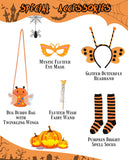 Kids Butterfly Fairy Costume with LED Wings – 6-Piece Set Includes Tutu Dress, Wand, Headband, Mask, and Candy Bag for Halloween & Parties (Ages 4–11)