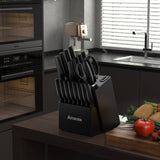 21-Piece Black Knife Block Set with Built-In Sharpener – German Steel, Non-Stick & Rust-Resistant