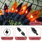 Halloween Flickering Flame String Lights – 12.8Ft, 10 Orange & Purple Bulbs with Black Wire, UL Certified Outdoor Décor