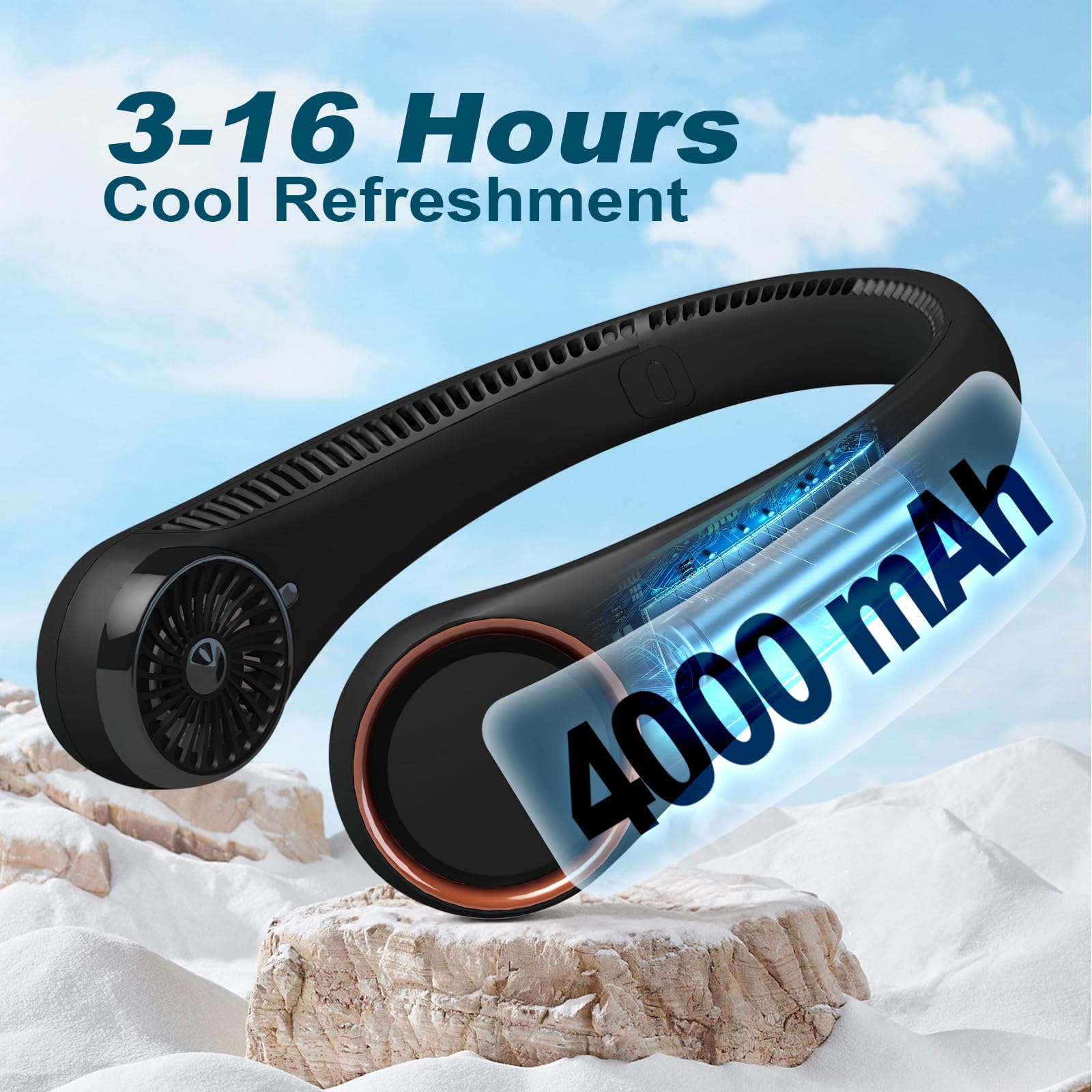 Portable Bladeless Neck Fan with 3 Speeds – USB Rechargeable Hands-Free Cooling Fan for Travel, Outdoor & Office