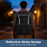 30L Carry-On Travel Laptop Backpack with USB Cable Port & Reflective Safety Design – Fits 17.3” – Black