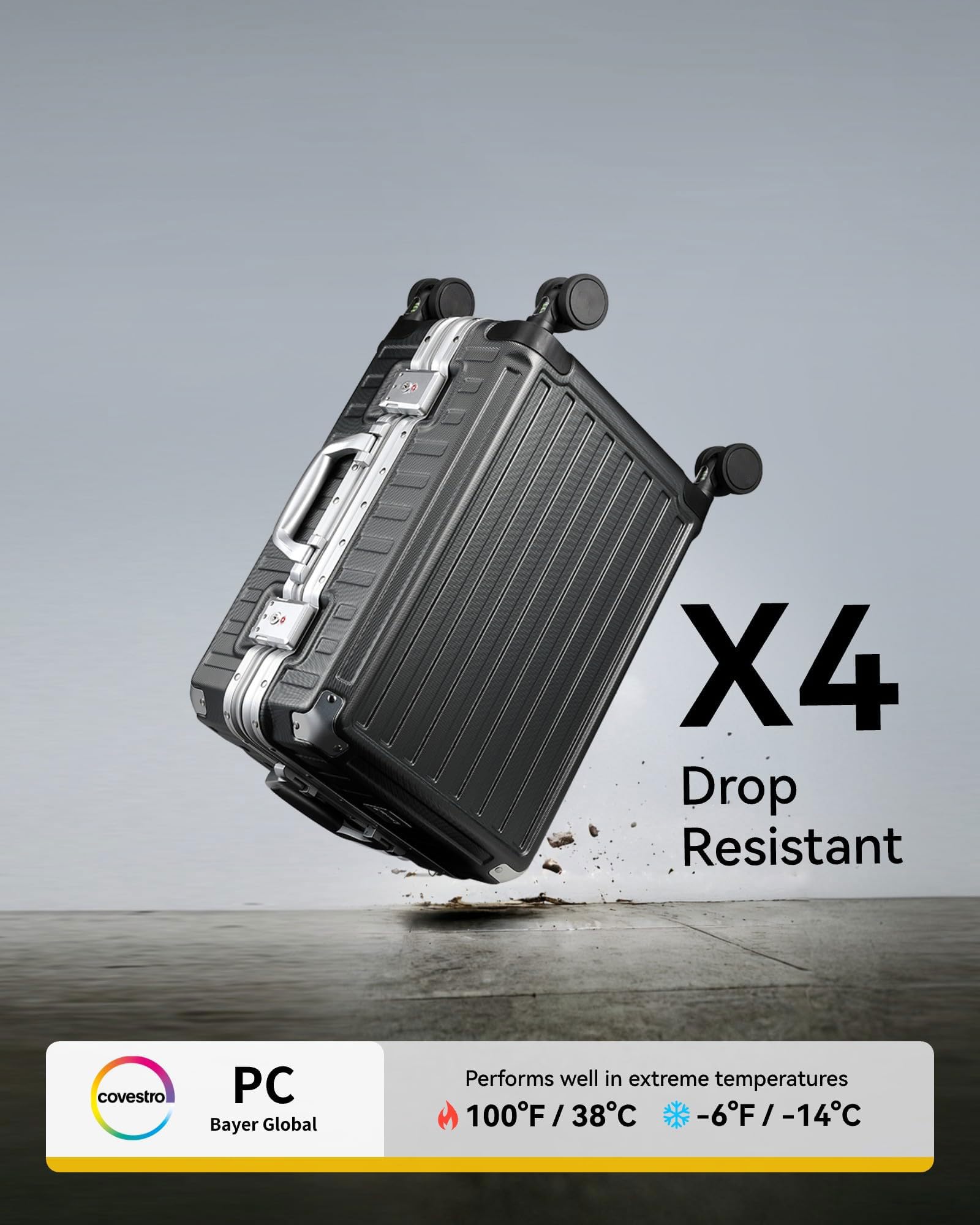 LUGGEX 28” Checked Suitcase, Zipperless Polycarbonate Hard Shell with Aluminum Frame & TSA Latches (Charcoal Metallic)