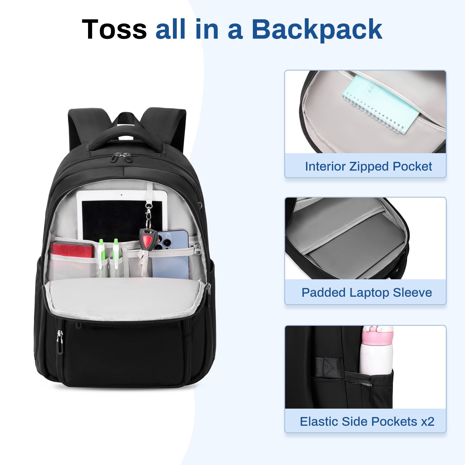 Lightweight School Backpack with Laptop Sleeve – Classic Unisex Bookbag for Teens & College