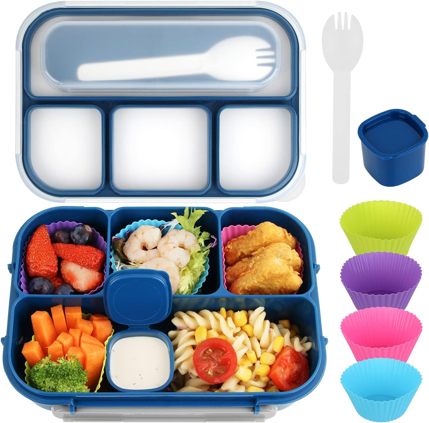 Yellow 1300 ml Bento Box with Dip Cup and Spork