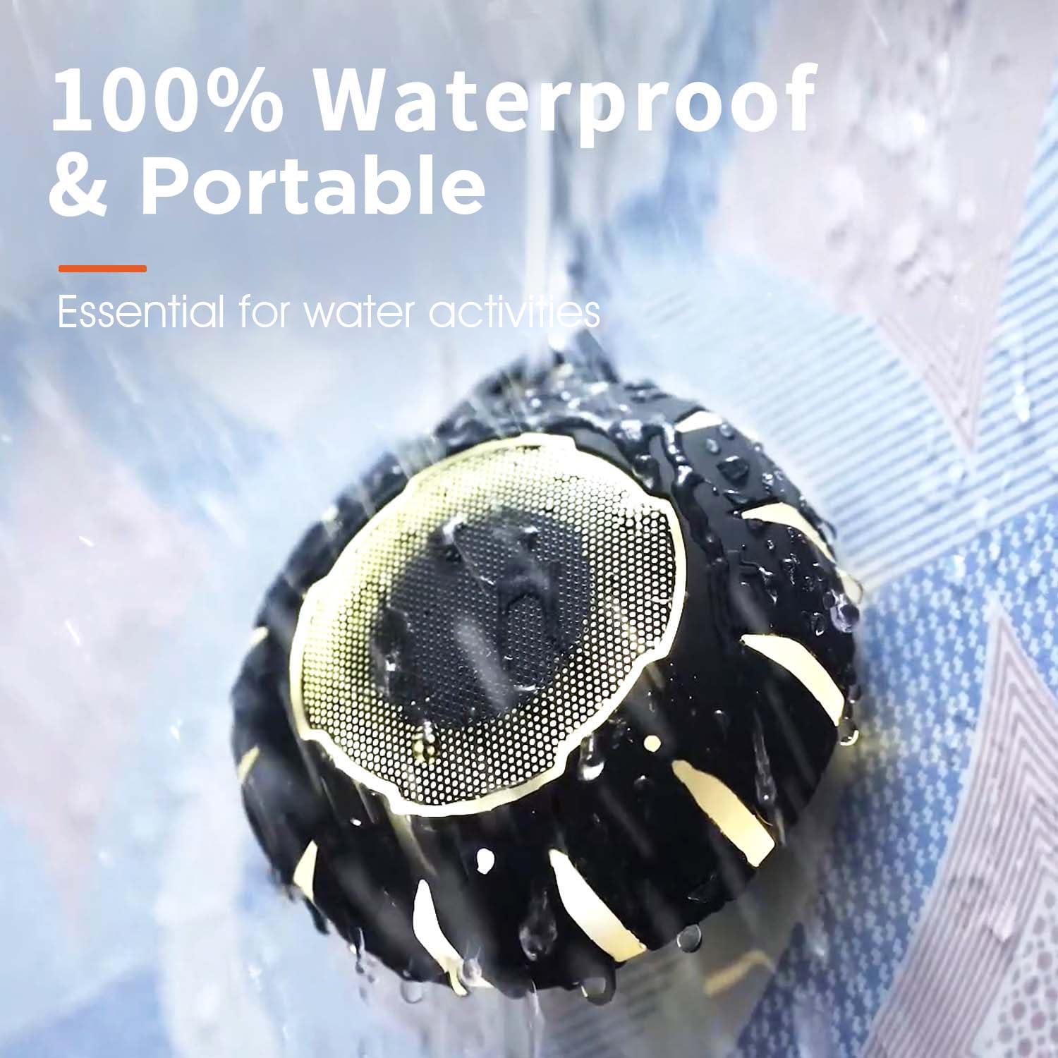 IPX7 Waterproof Bluetooth Speaker with LED Lights – Portable Shower & Outdoor Wireless Speaker with Carabiner for Beach, Camping & Travel