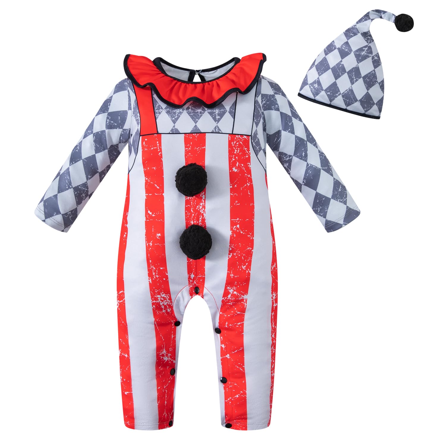 Baby Red Clown Costume – Adorable Jumpsuit & Hat Set for Halloween, Cosplay & Dress-Up Parties