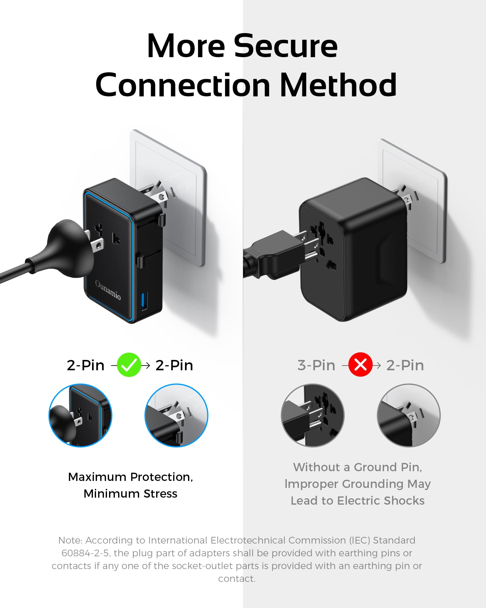 Ultra-Thin Universal Travel Adapter PD 25W – 4-Port Worldwide Power Adapter with USB-C & USB-A (Black)