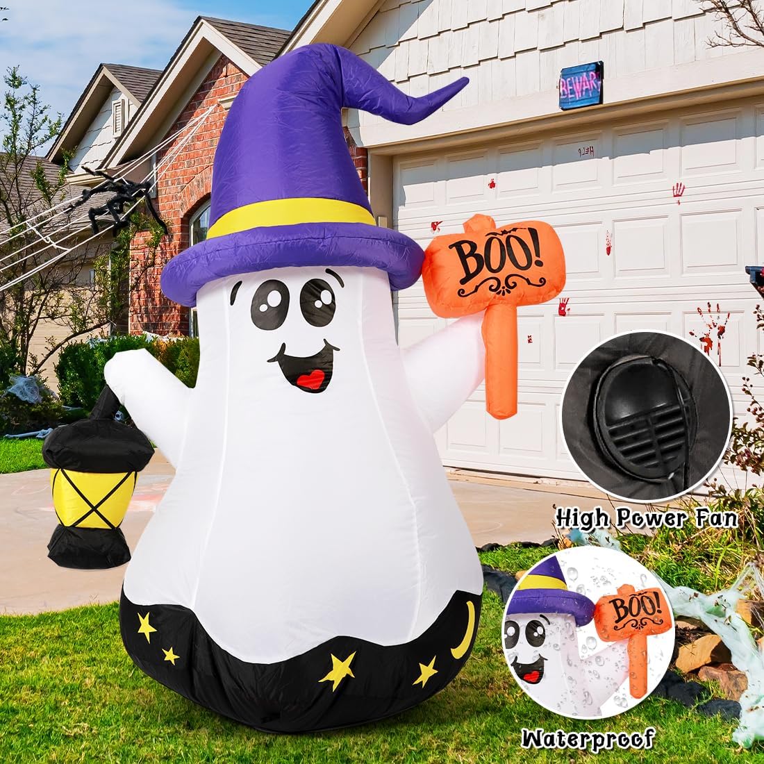 5-Foot White Wizard Ghost Inflatable – Halloween Outdoor Decoration with LED Lights & Fast Inflation (DJ-WS-69073)