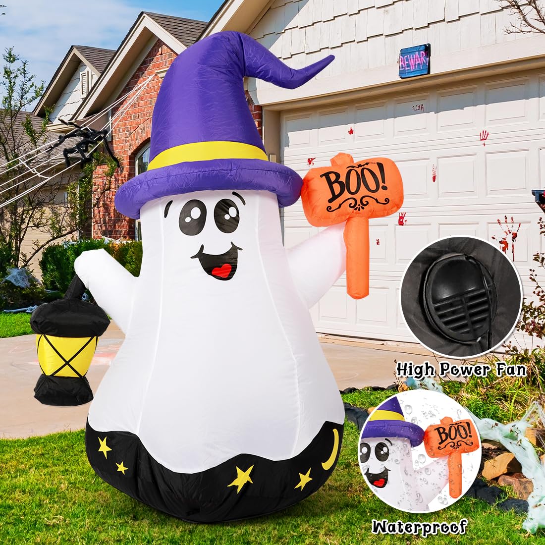 5-Foot White Wizard Ghost Inflatable – Halloween Outdoor Decoration with LED Lights & Fast Inflation (DJ-WS-69073)