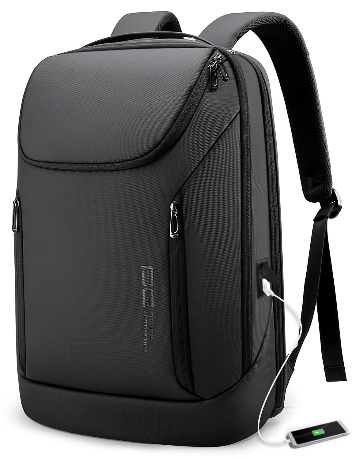 BANGE Smart Business Laptop Backpack – Waterproof Travel Backpack with 180° Opening & USB Charging Port, Fits 15.6” Laptops (Black)