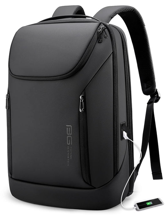 BANGE Smart Business Laptop Backpack – Waterproof Travel Backpack with 180° Opening & USB Charging Port, Fits 15.6” Laptops (Black)