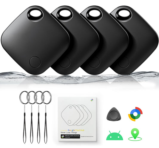 Android Find Hub Tracker Tag 4 Pack, Bluetooth Smart Item Locator with IP67 Waterproof and Replaceable Battery