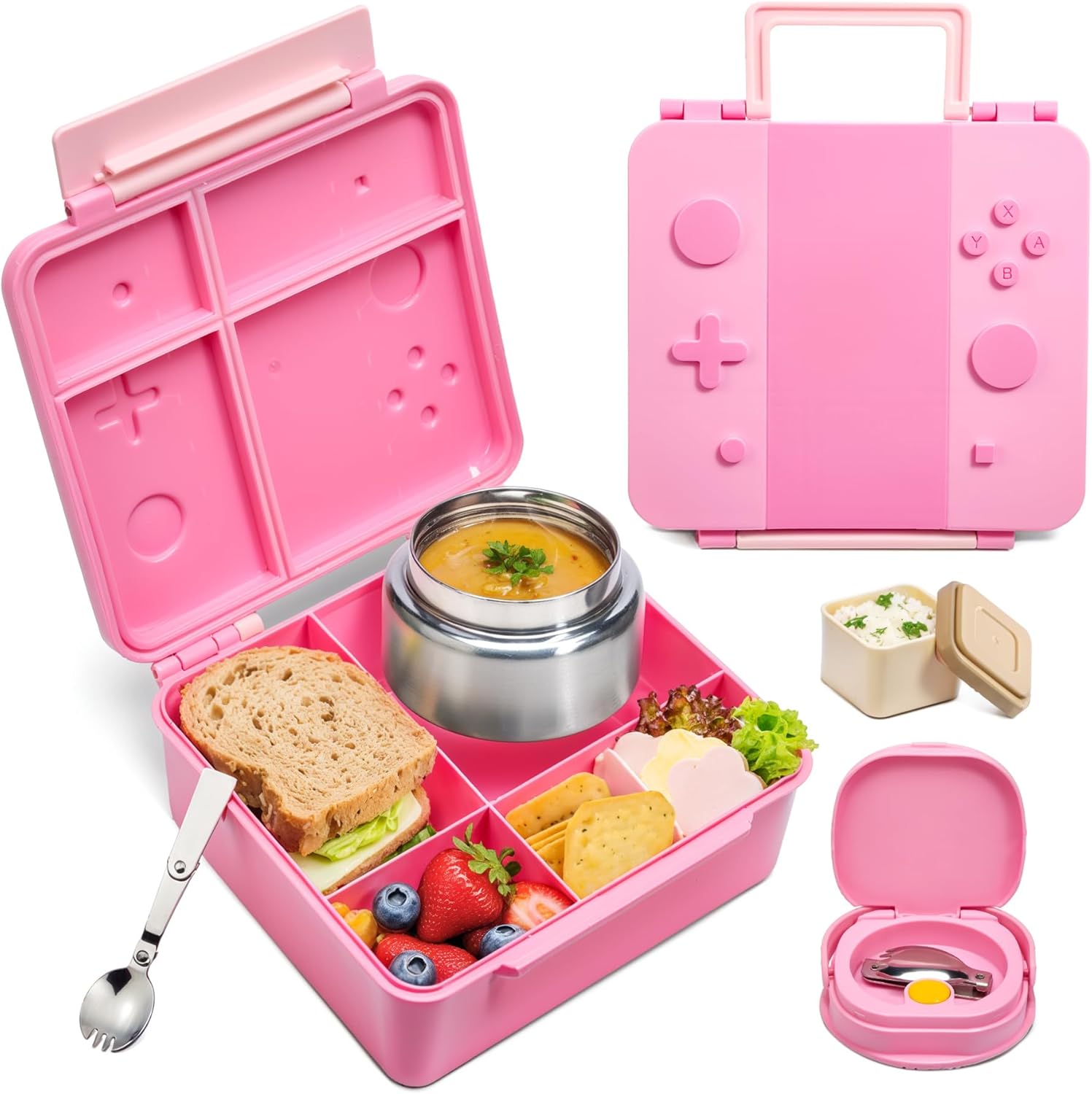 Blue-Red Game Bento Set with 9 oz Insulated Food Jar