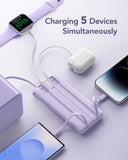 VRURC 10000mAh Slim Power Bank with Built-in Multi Cables & USB-C Fast Recharge – Smart Travel Battery Pack Lavender