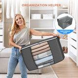 90L Large Fabric Storage Bags (6-Pack) – Foldable Closet Organizers with Reinforced Handles & Clear Window, Grey
