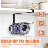 Under Cabinet Tumbler Lid Holder – No-Drill Hanging Organizer for Lids, Paper Rolls & Kitchen Accessories