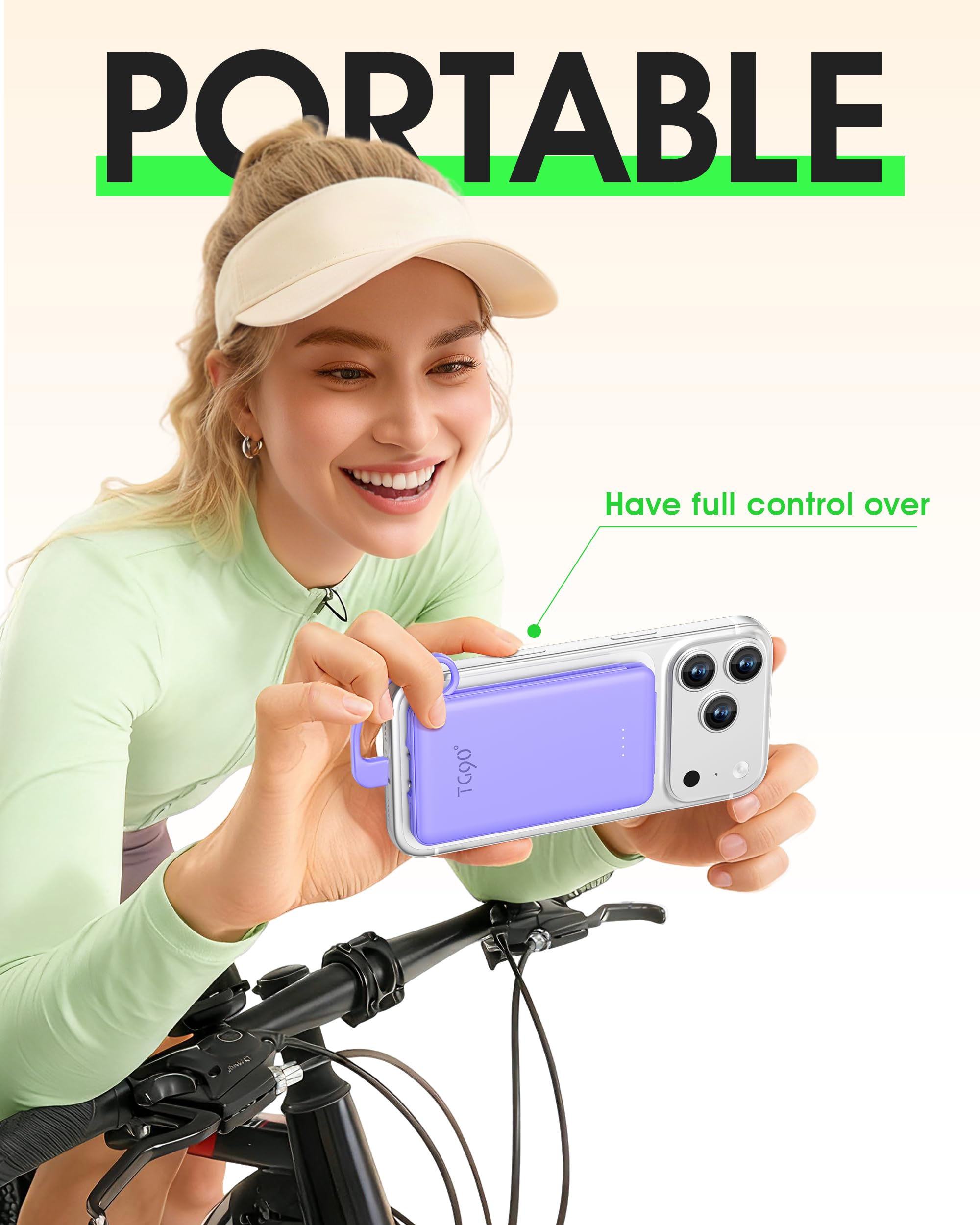 Ultra-Light Portable Power Bank with Built-In Cables & AC Wall Plug – Compact Fast Charging Battery Pack (Purple)