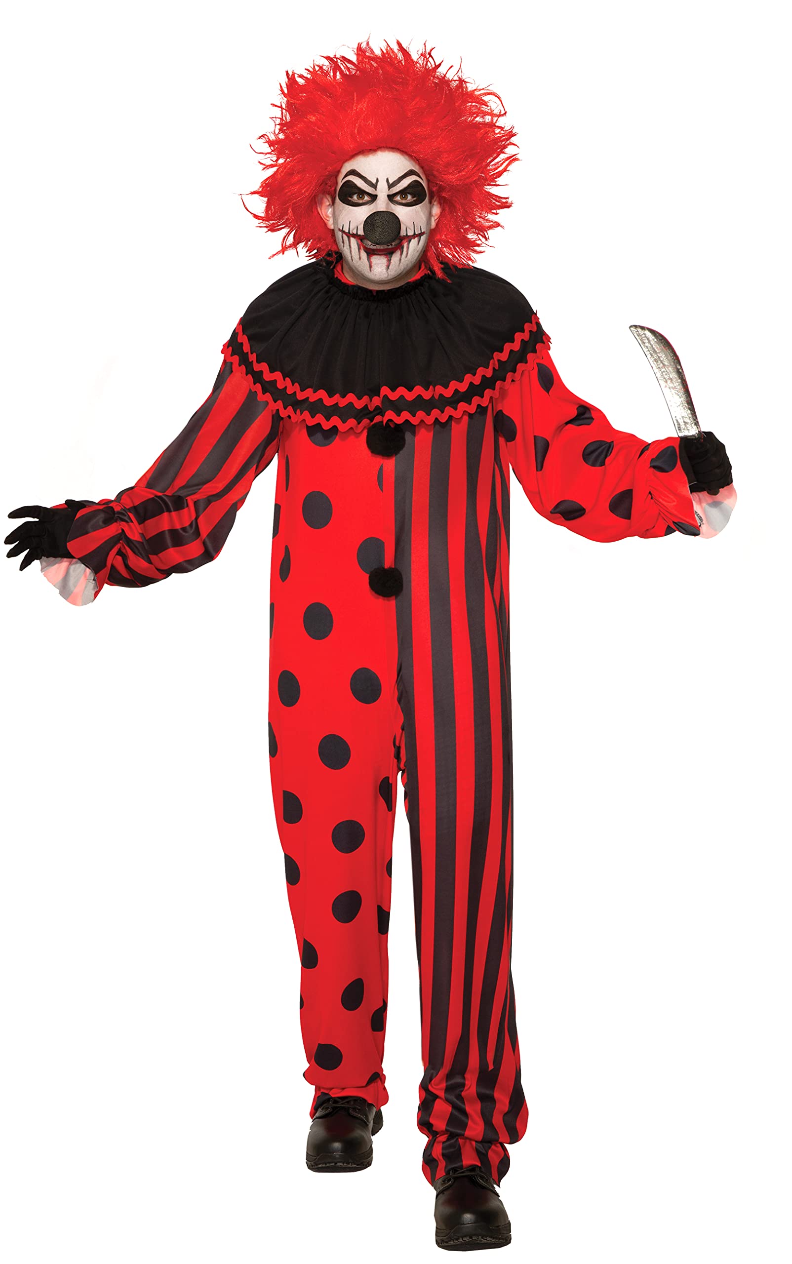 Men’s Red & Black Clown Costume – Classic Halloween Jumpsuit with Collar by Forum Novelties