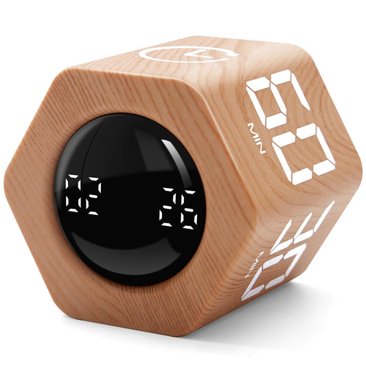 EXLLIY Wood Grain Gravity Cube Timer with Vibration Mode, Illuminated Display & USB-C Rechargeable Design