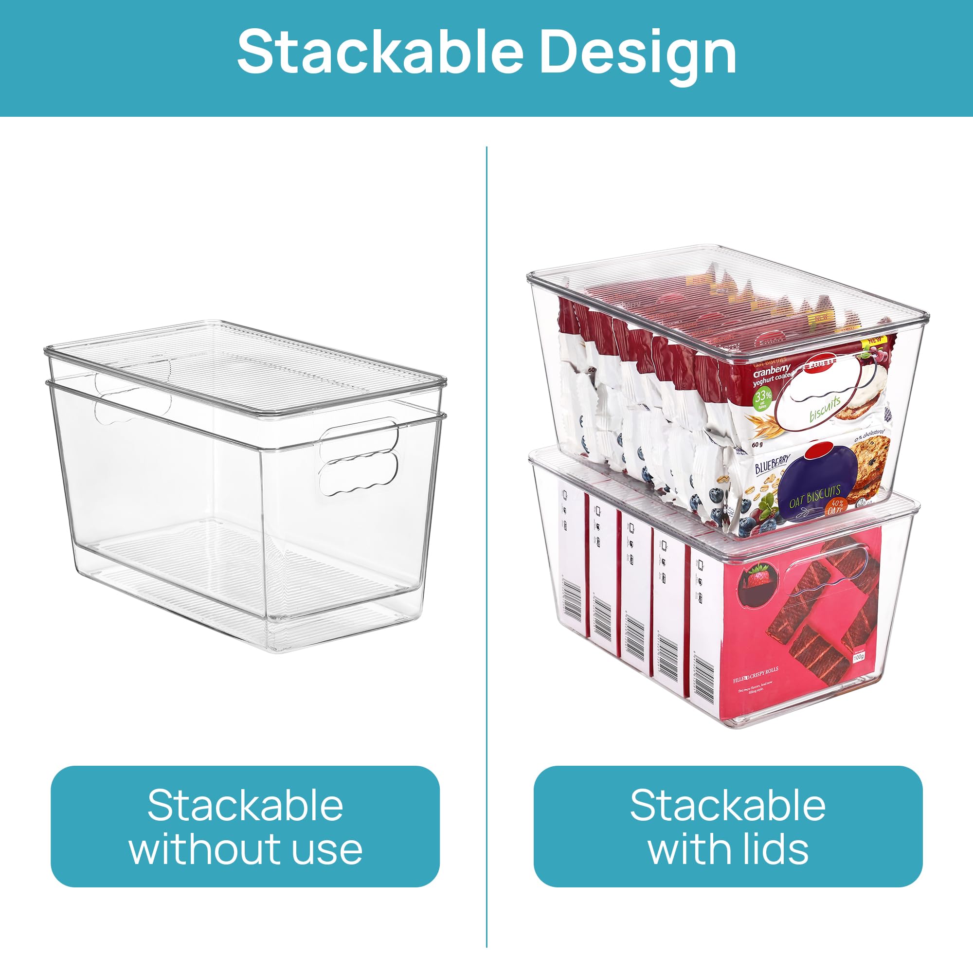 Clear Stackable Storage Bins with Built-In Handles – Heavy-Duty BPA-Free Organizer for Pantry, Kitchen & Home