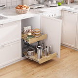Wide Solid Wood & Wire Pull-Out Cabinet Organizer – Heavy-Duty 2-Tier Slide-Out Shelf